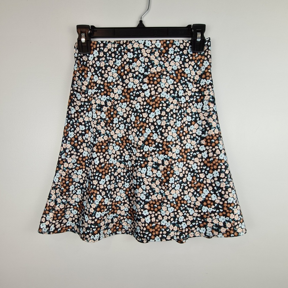 LOFT Outlet Floral Skirt Women's XXSP Petite Brown Pink Blue Pull On Fit Flare